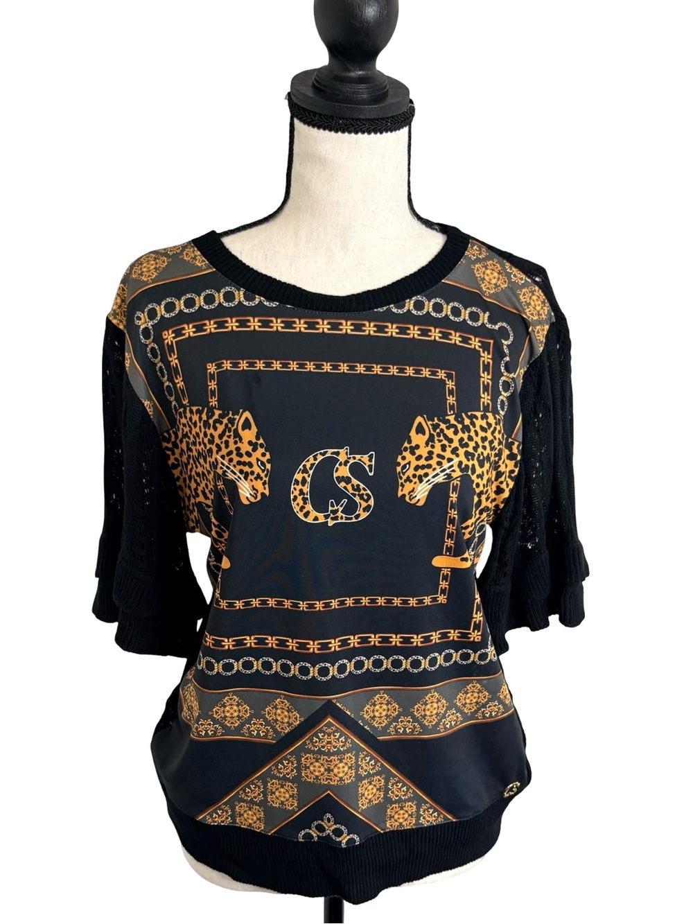 Carmen Steffens Animal Print Chain‎ Print Knit Sleeve Top BNWT M